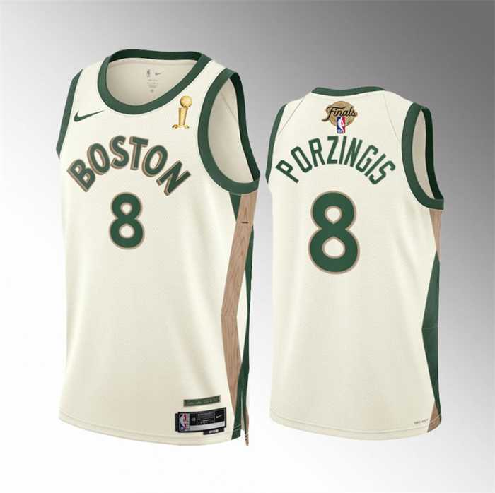 Mens Boston Celtics #8 Kristaps Porzingis 2024 Finals Champions City Edition Stitched Basketball Jersey Dzhi->->NBA Jersey